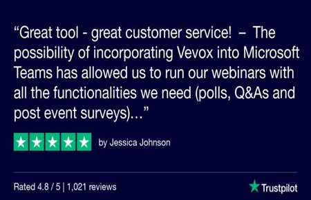 Trustpilot review on Vevox in MS Teams